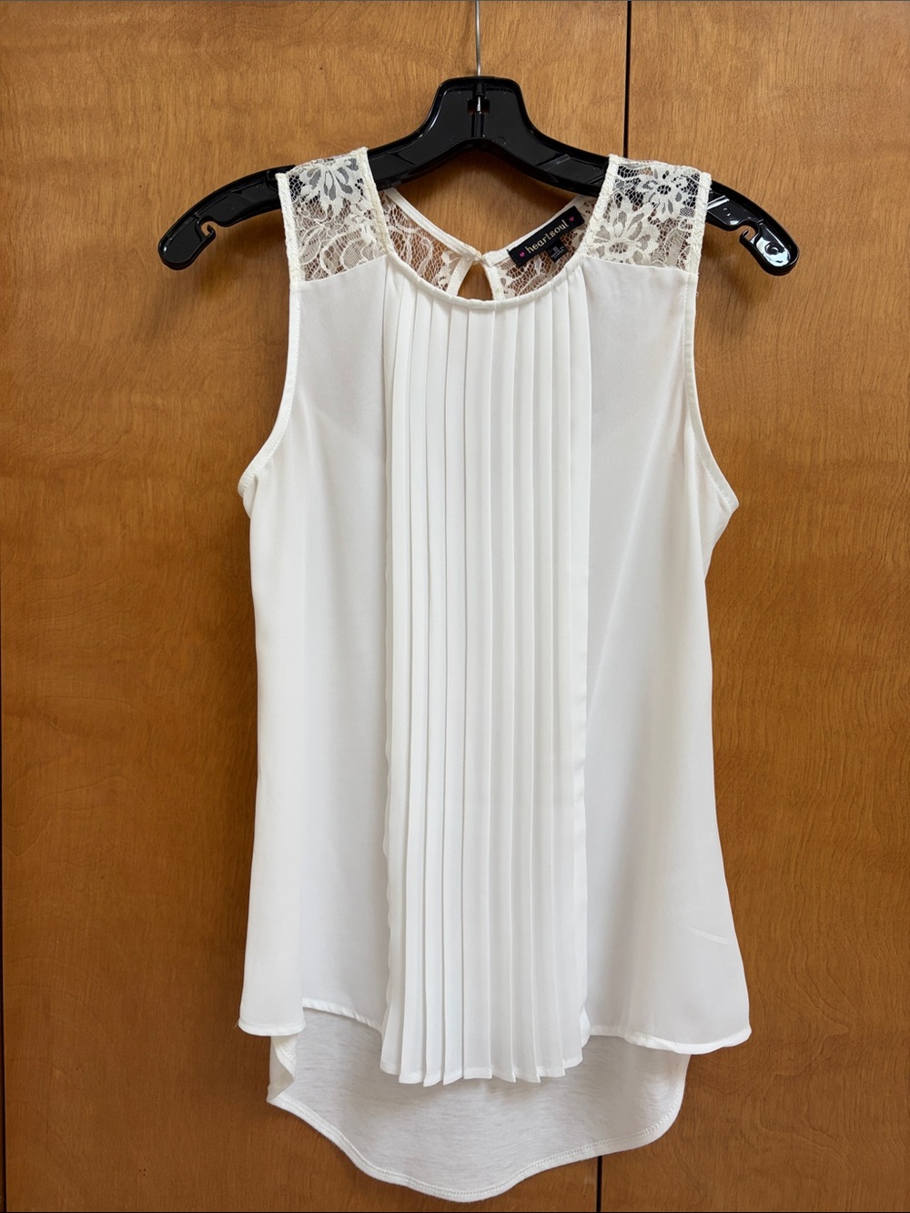 HeartSoul Ivory Lace Yoke Pleated Front Shell
